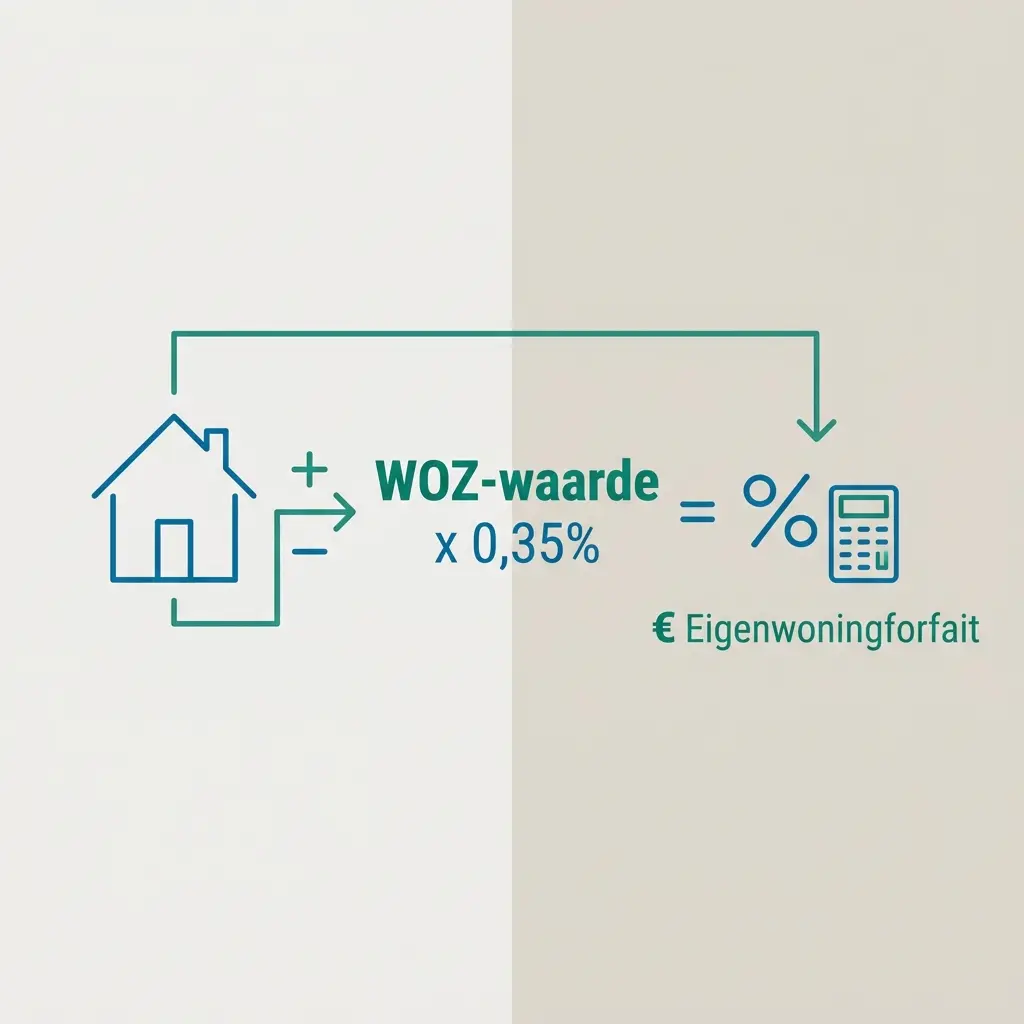 Schematische illustratie van de berekening van het eigenwoningforfait: WOZ-waarde vermenigvuldigd met een percentage