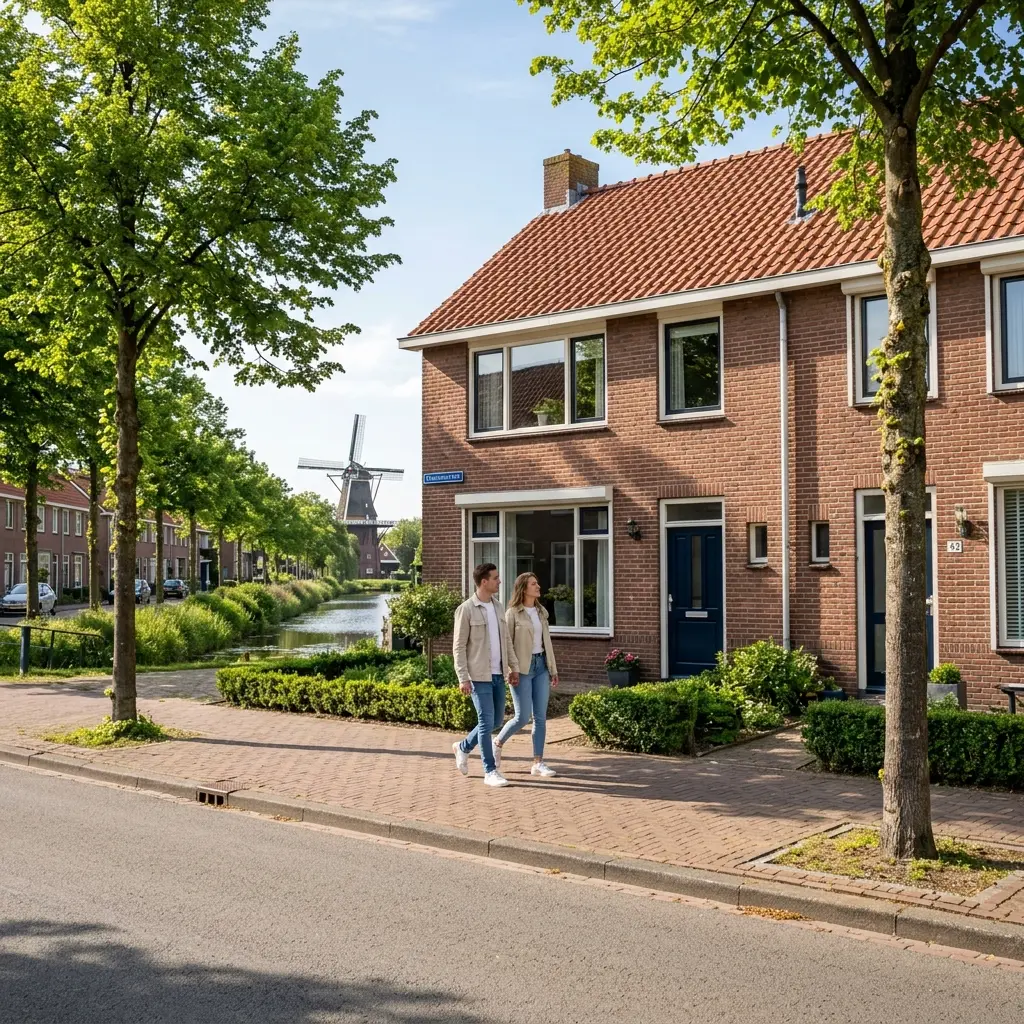 Typisch Fries straatje met woningen in Heerenveen