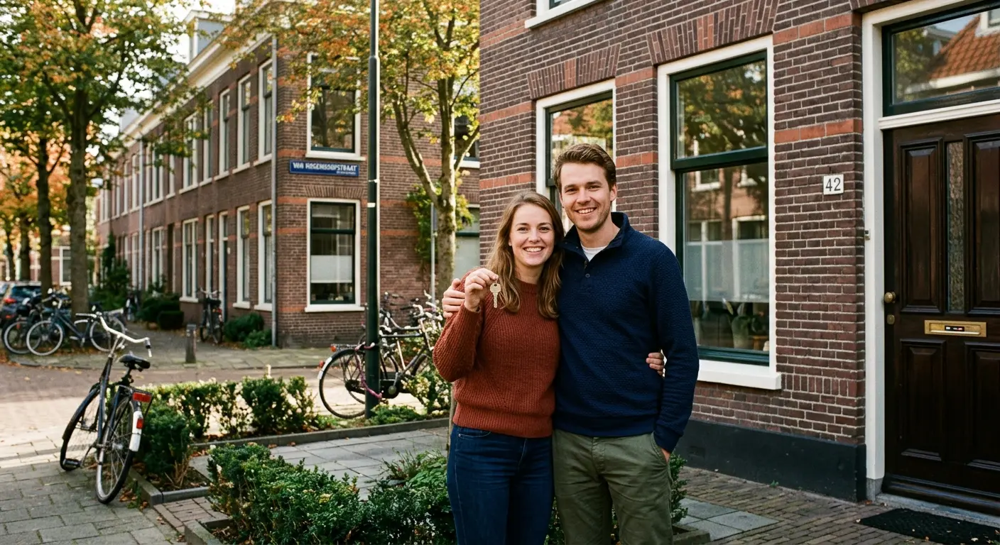 Stel met sleutel voor woning in Den Haag