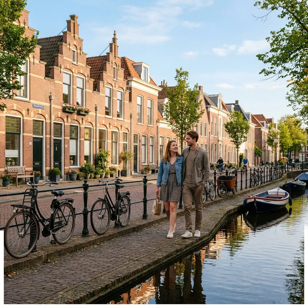 Woningen langs een gracht in Groningen