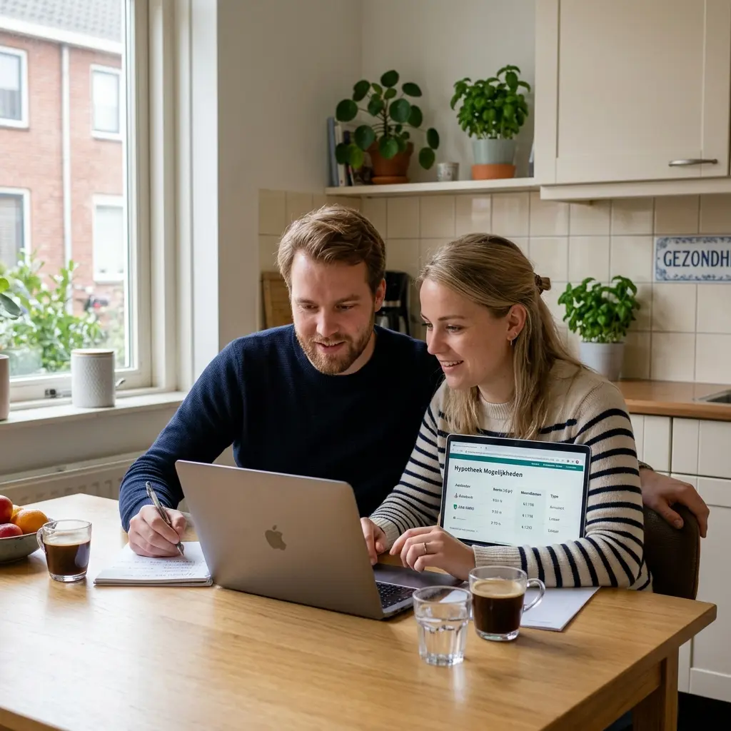 Stel bekijkt hypotheekmogelijkheden voor leennormen 2026 aan keukentafel