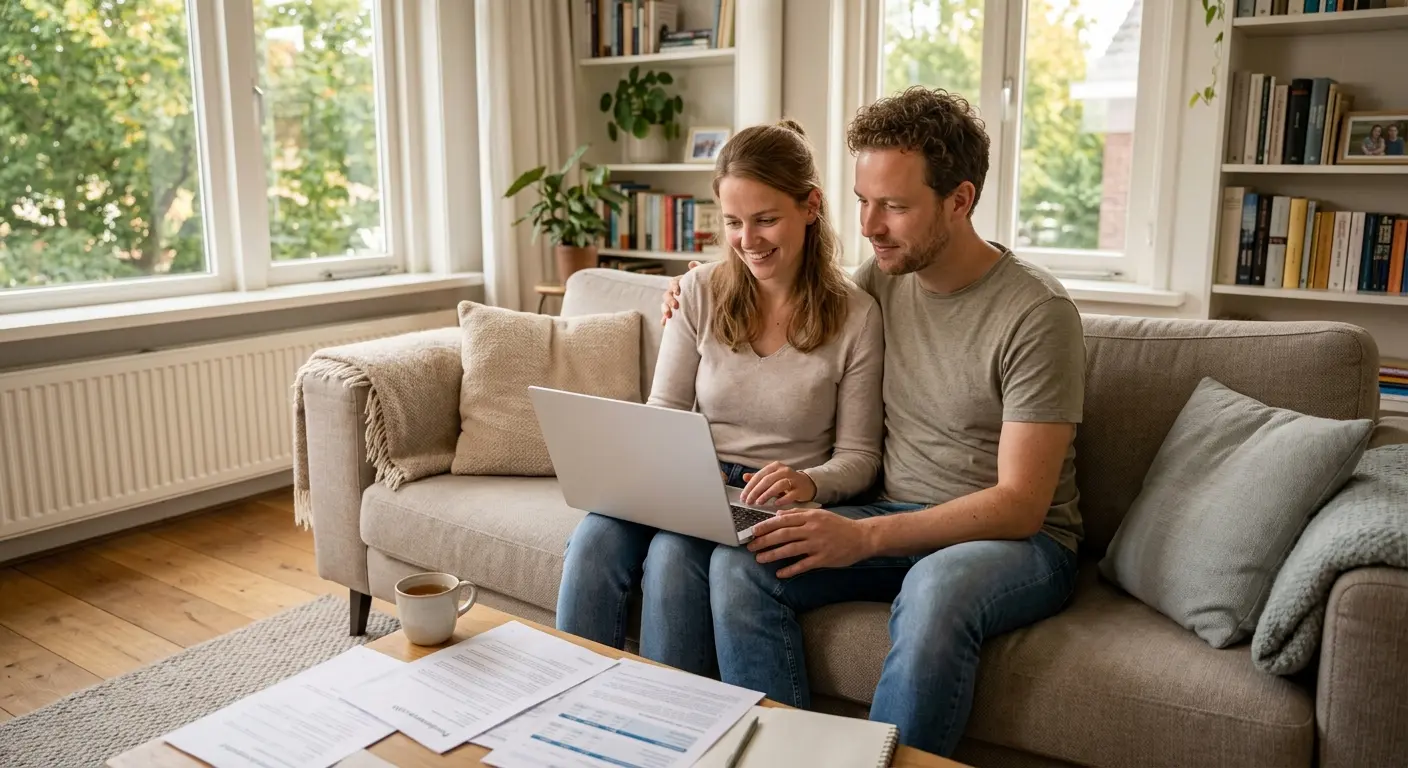 Stel bekijkt financiële zekerheid thuis met documenten