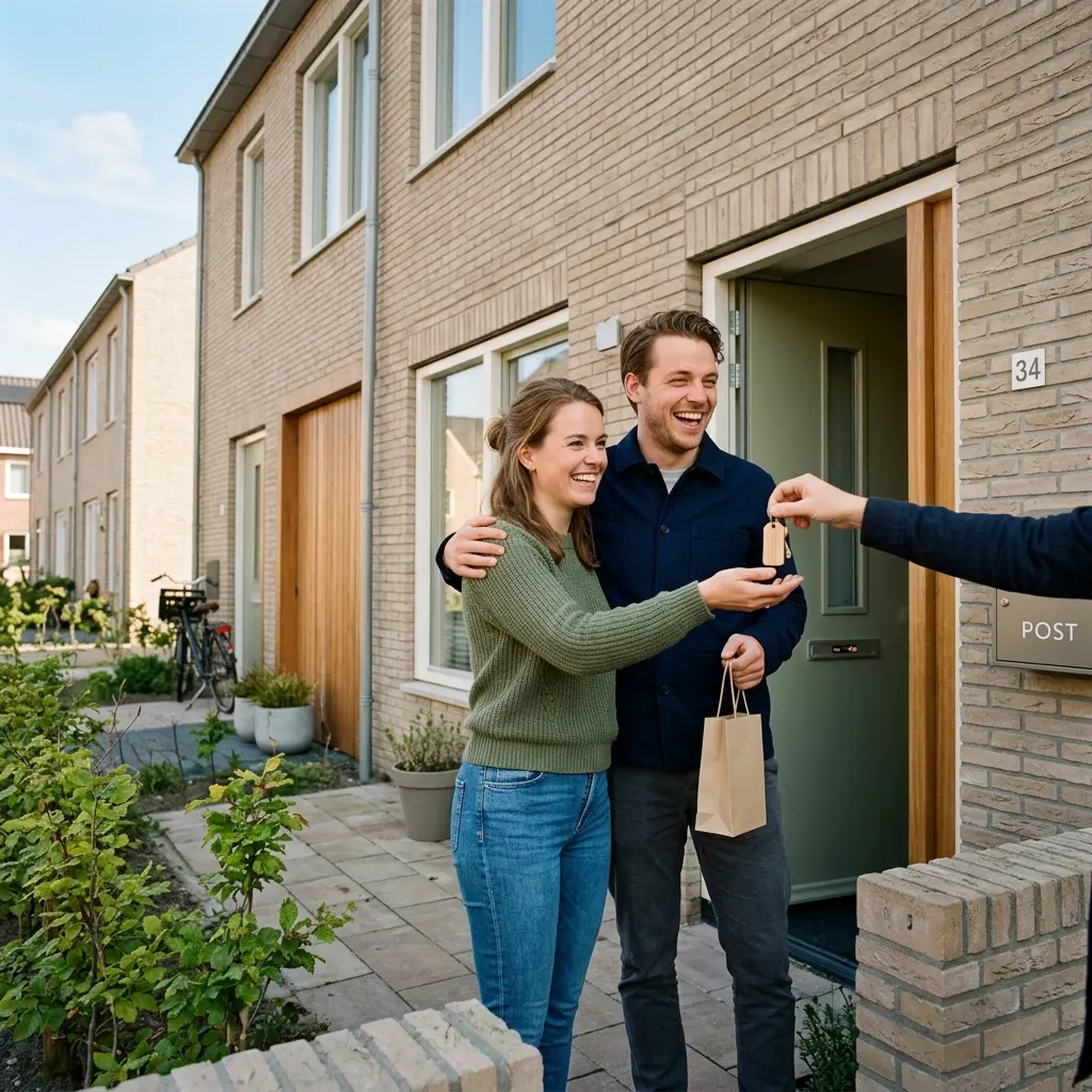 Stel ontvangt de sleutel van hun nieuwe woning