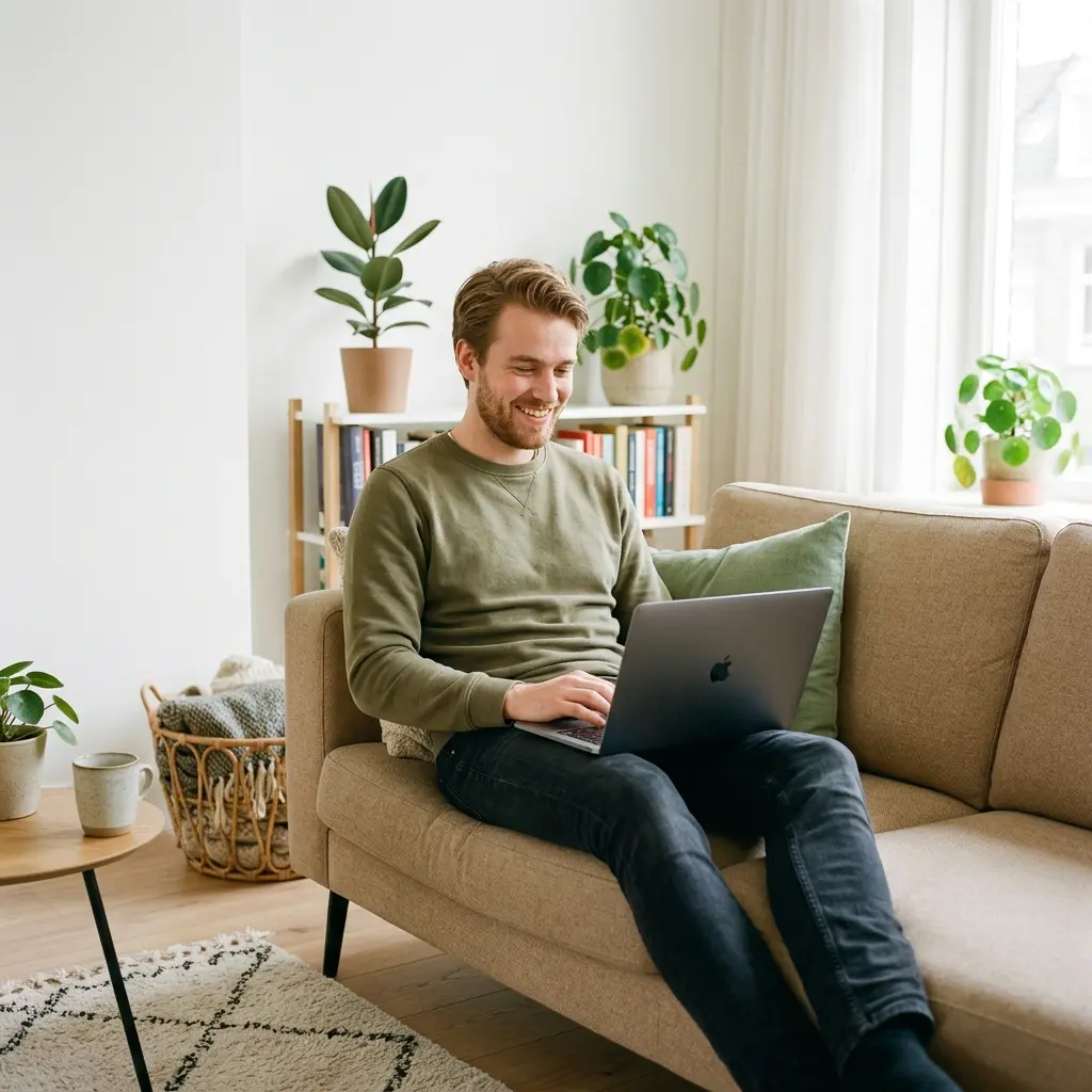 Starter bekijkt hypotheekoverzicht op laptop