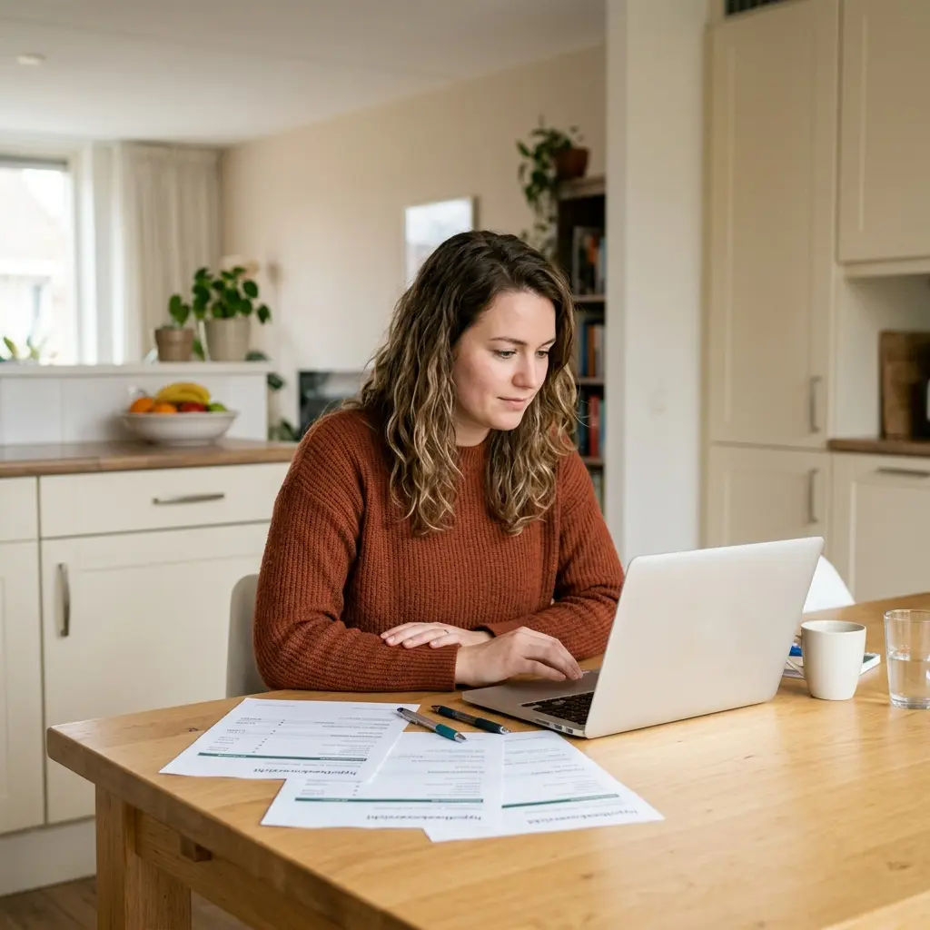 Starter met laptop berekent hypotheek met studieschuld