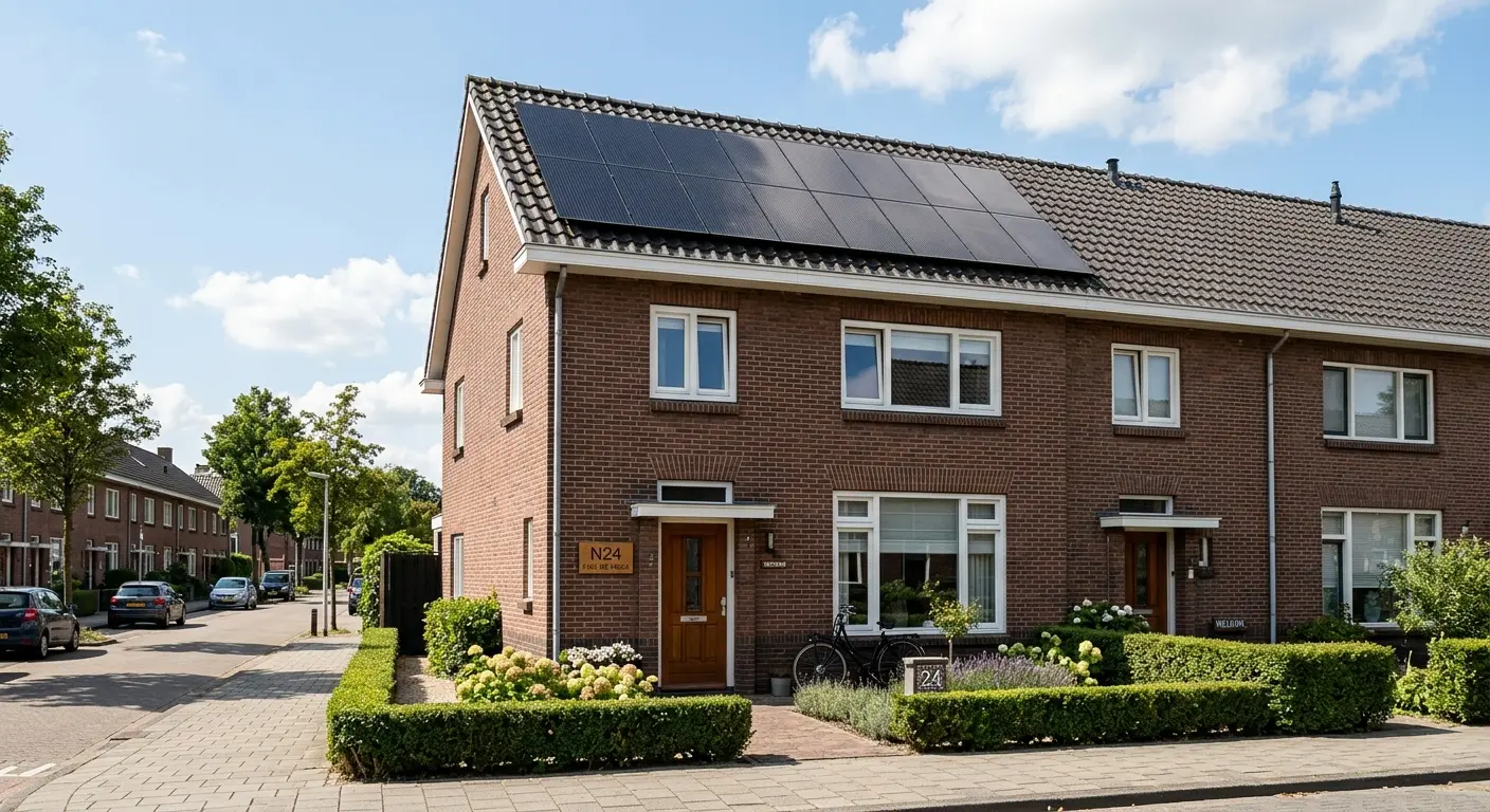 Nederlandse woning met zonnepanelen op het dak, verduurzaamd